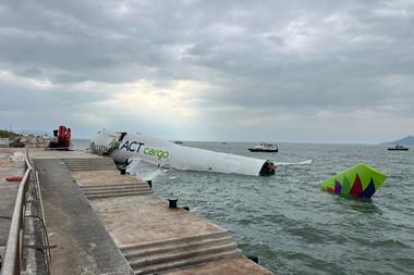 An ACT Boeing 747 freighter has veered off the North runway at Hong Kong International