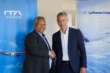 Ashwin Bhat CEO of Lufthansa Cargo (left) and Joerg Eberhart CEO ITA Airways