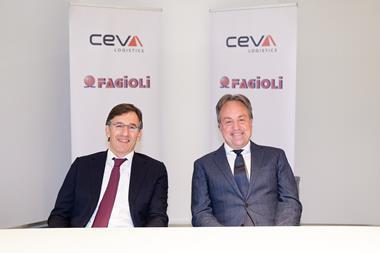 Fernando Bertoni (L), Fagioli Group and Stéphane Armand, CEVA Logistics