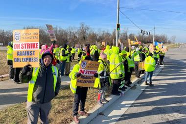 DHL workers on strike at CVG. Photo: International Brotherhood of Teamsters 8/12/2023