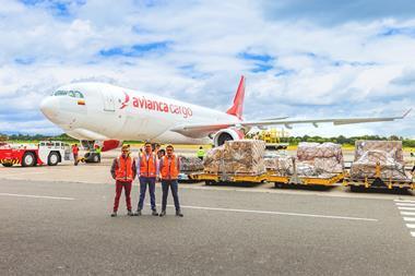 Avianca Cargo freighter with biodegradable plastic pallets Photo Avianca Cargo