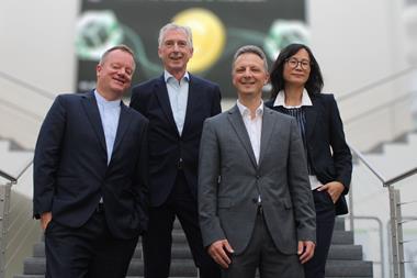 Steven Verhasselt (left), Johan Leunen (second from left), Nathan De Valck, CEO of Ostend-Bruges Airport (third from left) and Rose Yiqian QIU