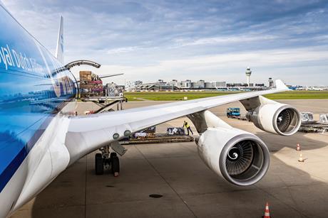 Cargo being loaded onto a KLM freighter