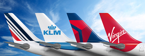 Air France, KLM, Virgin Atlantic and Delta Air Lines tailfins