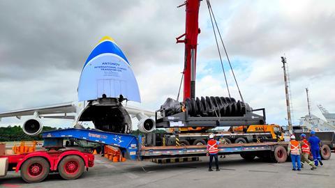 Drill shaft being loaded onto AN-124