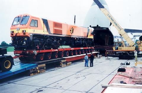 June 1994 - London Ontario to Dublin complete new GM Diesel locomotive for Irish Rail. (146 tonnes total load).