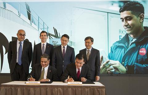 The MoU was signed by (front, left to right): Mr Yacoob Piperdi, Executive Vice President, Gateway Services, SATS and Mr Ong Kim Pong, Regional CEO Southeast Asia, PSA International, and witnessed by:  (back, left to right): Mr Satvinder Singh, ACEO,...