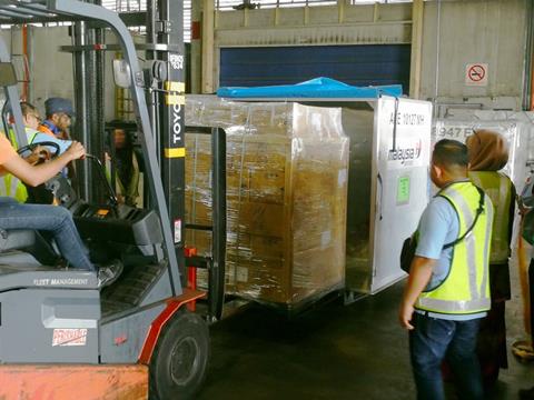 Japan-bound Halal frozen food being loaded in specially labelled ULD