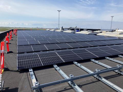 Solar panels on WFS facility at Copenhagen Airport Photo WFS