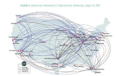 Amazon Air Flight Network August 2021 source Chaddick Institute for Metropolitan Development