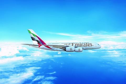 Emirates A380 in flight