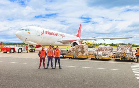 Avianca Cargo freighter with biodegradable plastic pallets Photo Avianca Cargo
