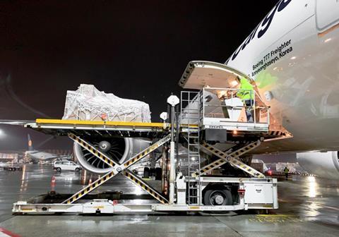 Freight being loaded onto an aircraft. Photo: DB Schenker/ Mario Arnold