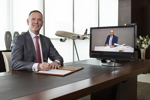 Tony Douglas, Etihad Aviation Group GCEO and Gonen Usishkin, EL AL Airlines CEO sign MOU agreement LR