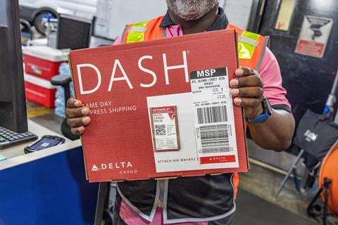 Delta Cargo shipment with Pulse tracker tape