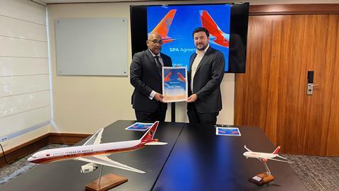 Nelson Rodrigues de Oliveira, chief executive of TAAG (left) and Eduardo Arenas, transformation and alliances manager at Avianca Cargo.