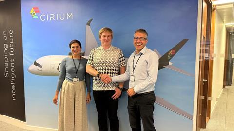 From left to right: Mila Assad, account executive & strategic sales leader, Cirium, Vitaly Smilianets, founder and chief executive, Awery Aviation Software, and Graham Chalmers, sales manager - Airports & Airlines EMEA, Cirium