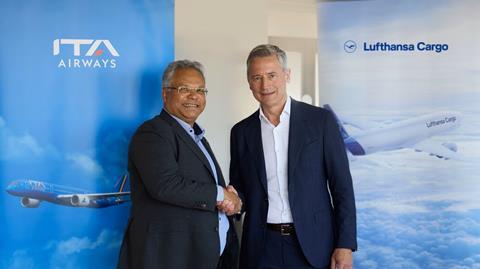 Ashwin Bhat CEO of Lufthansa Cargo (left) and Joerg Eberhart CEO ITA Airways