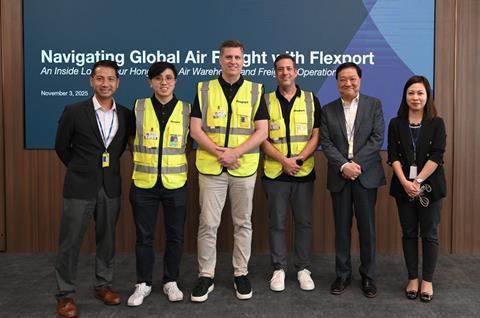 Left to right: Bert Ng, head of commercial and operations, Hacis; Henry Yeung, senior warehouse manager, Flexport; Derek Bushaw, head of airfreight Greater China, Flexport; Daniel Sanvicente, senior vice president, head of APAC, Flexport; Ringo Chan, exec