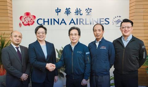 From left to right: Freightos’ Hiroyoshi Umeka, Joyce Tai; China Airlines’ Eddy Liu, Paul Hsueh, and Bryan Tao