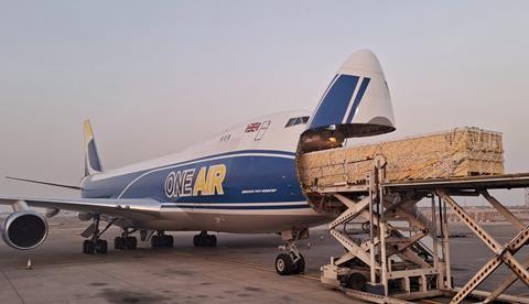 Loading the oversize shipment on the One Air flight